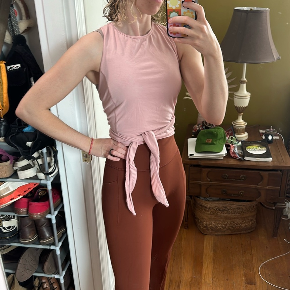 Pink Fabletics wrap workout top